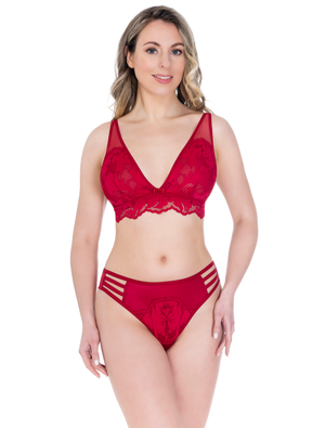 Lauma, Red Lace Non-wired Bustier Bra, On Model Front, 24K23