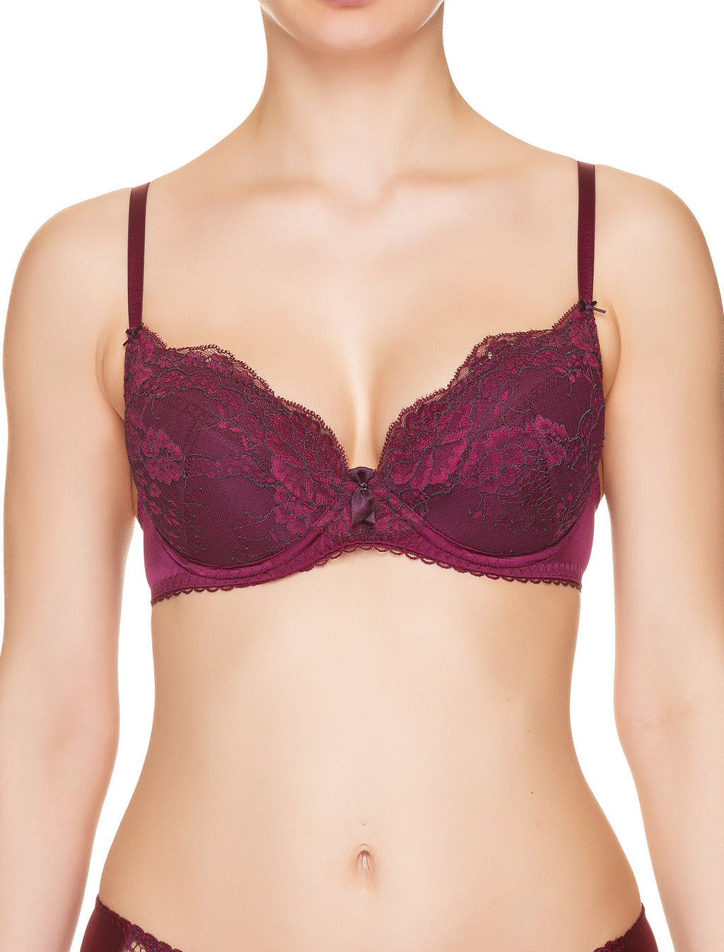 Lauma, Burgundy Push Up Lace Bra, On Model Front, 29H10