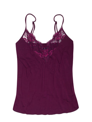 Lauma, Burgundy Viscose Pyjama Cami Top, On Model Front, 29H91
