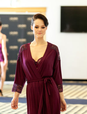 Lauma, Burgundy Viscose Dressing Gown Robe, On Model Front, 29H98