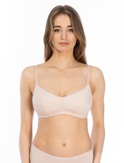 Lauma, Beige Wireless Padded Cotton Bra, On Model Front, 38C40 