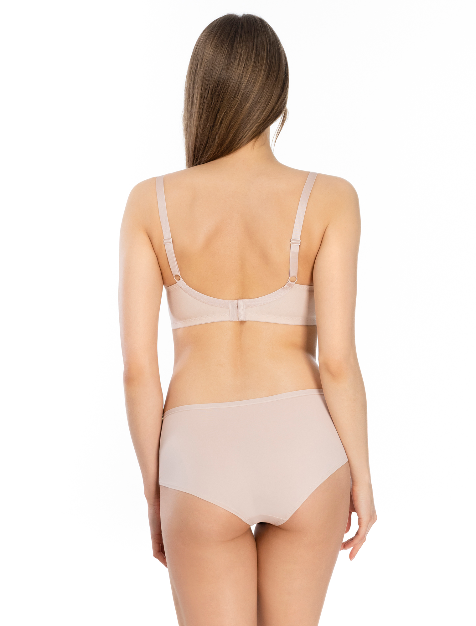 Lauma, Beige Wireless Padded Cotton Bra, On Model Back, 38C40 