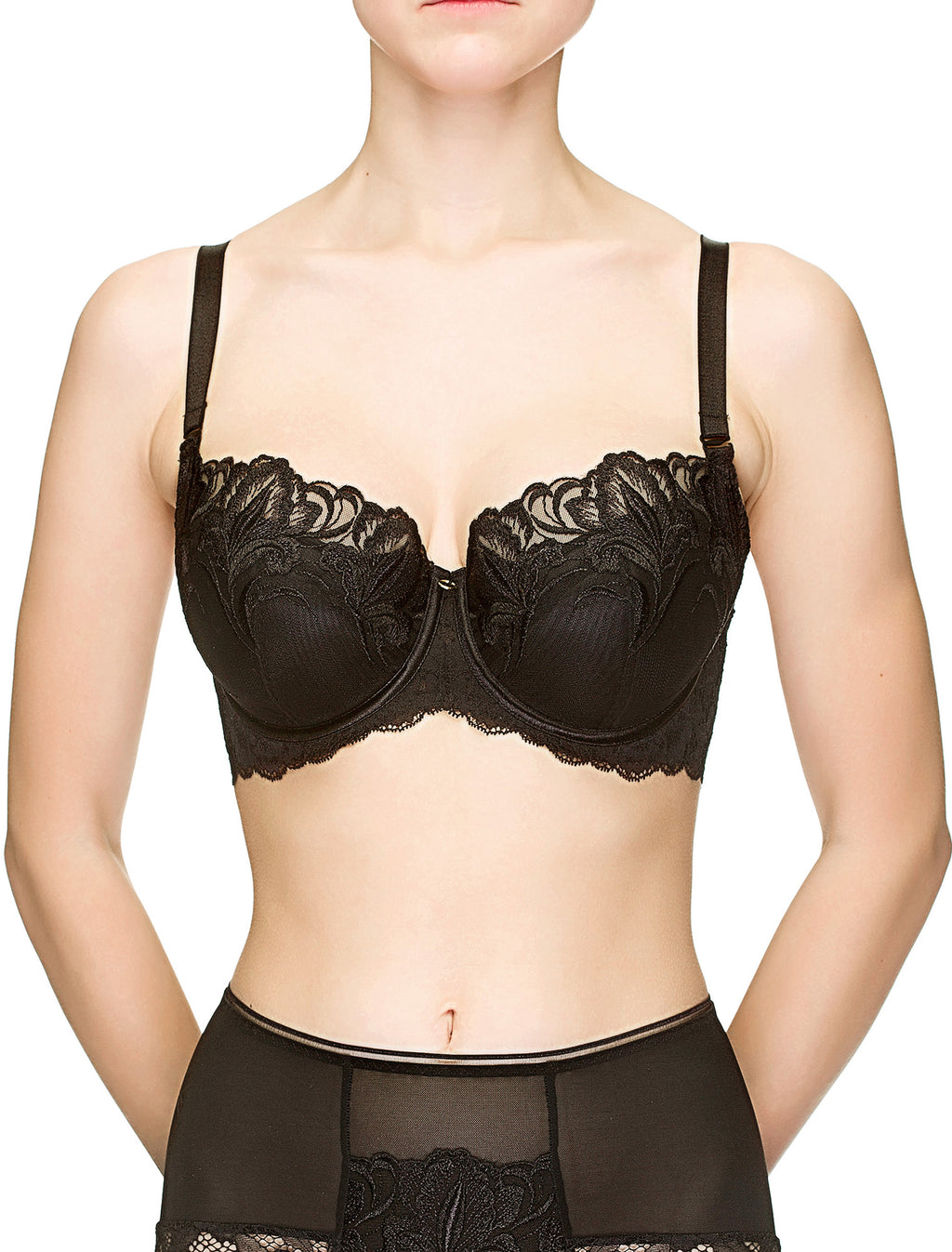 Lauma, Black Half-padded Bra, On Model Front, 39J42
