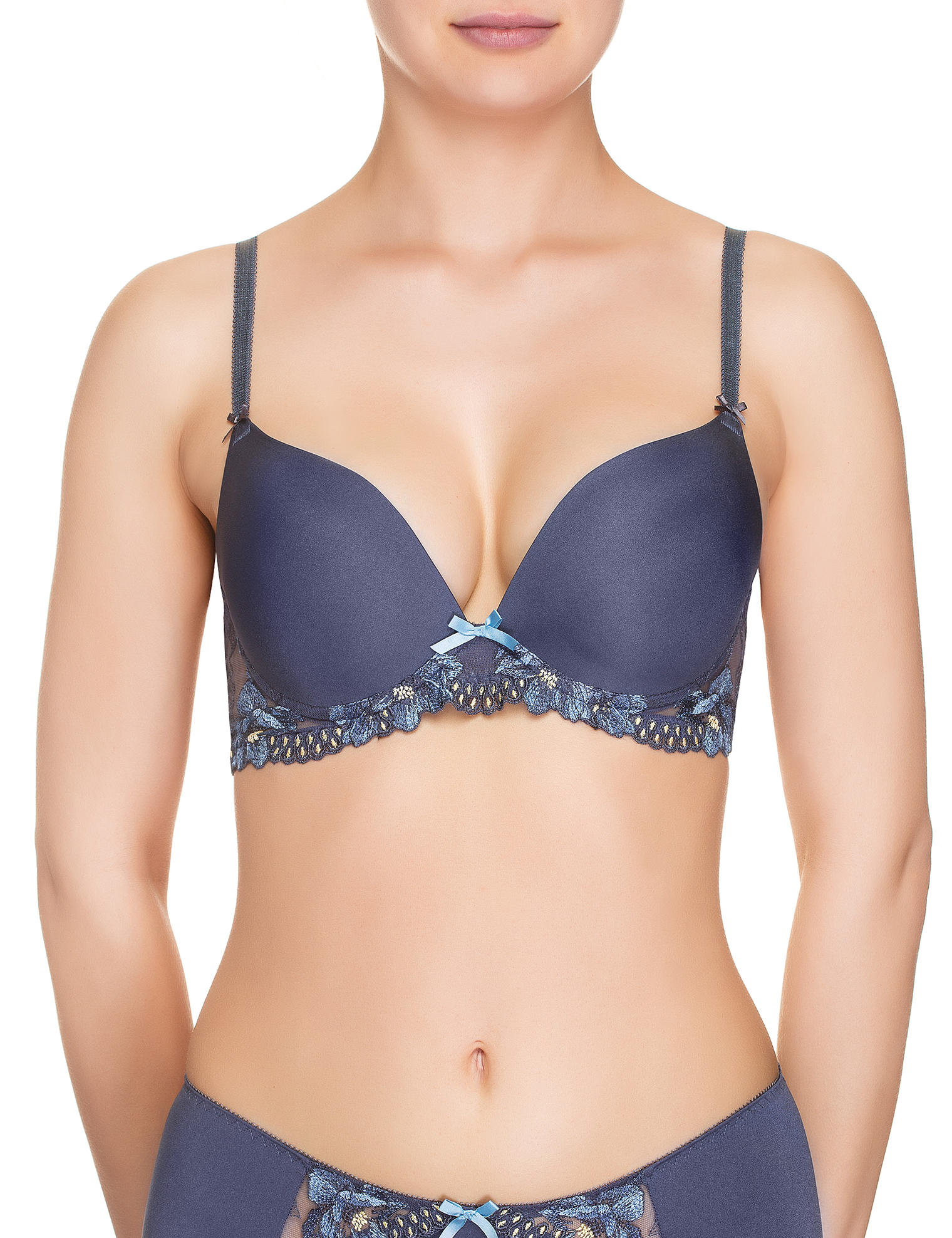 Lauma, Blue Moulded Push-up Bra, On Model Front, 44H35