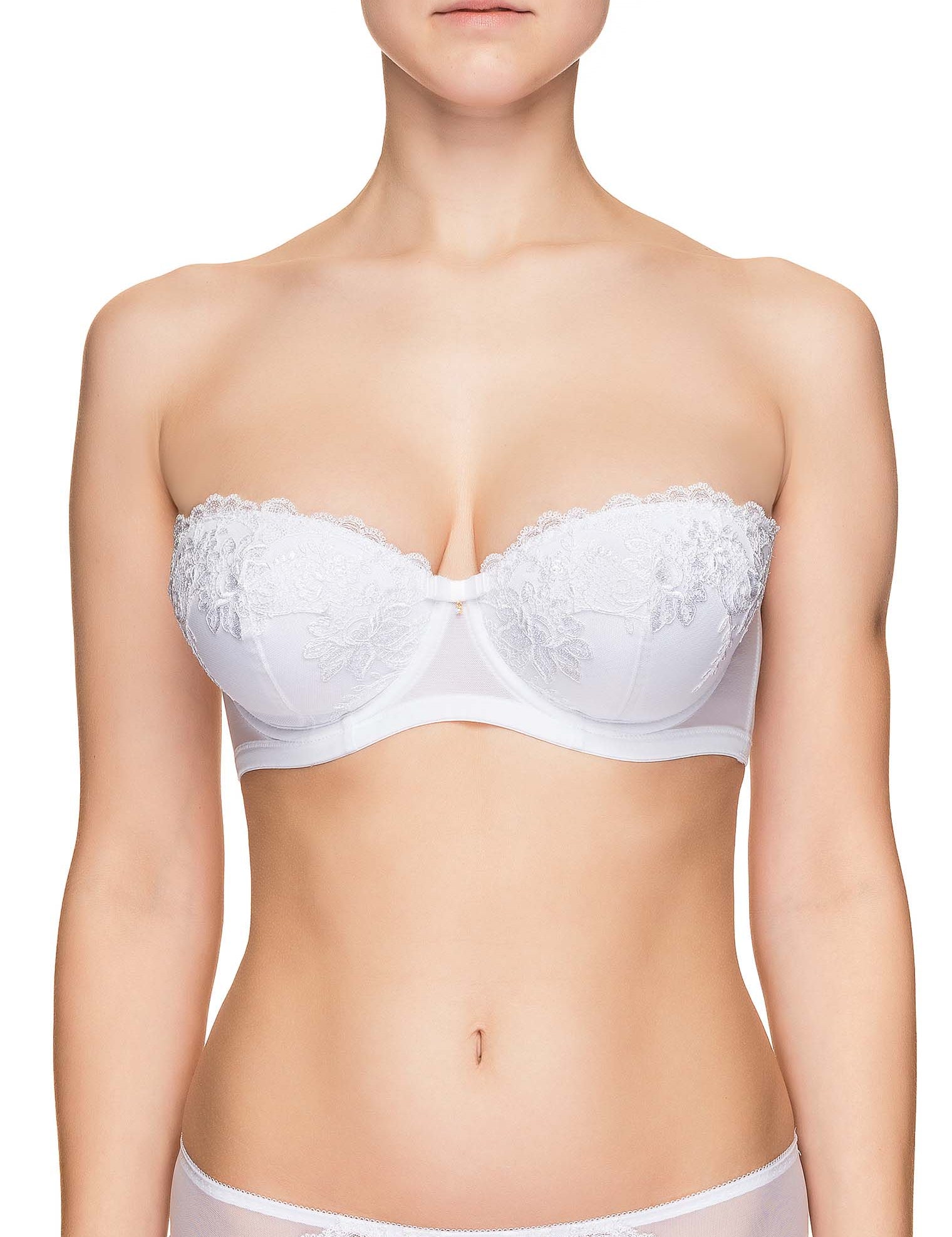 Lauma, White Strapless Balconette Bra, On Model Front, 46H30