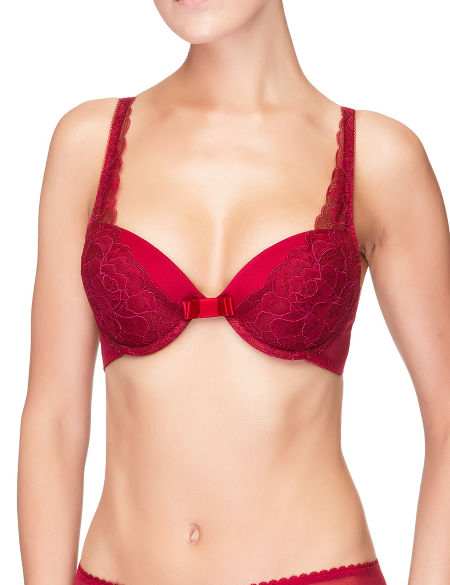 Lauma, Red Plunge Push Up Bra, On Model Front, 47H10