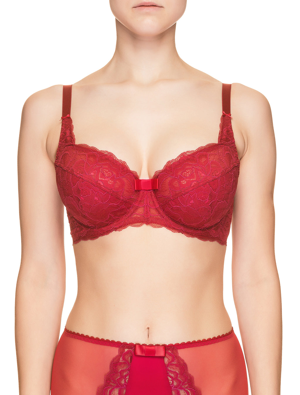 Lauma, Red Underwired Lace Bra, On Model Front, 47H20