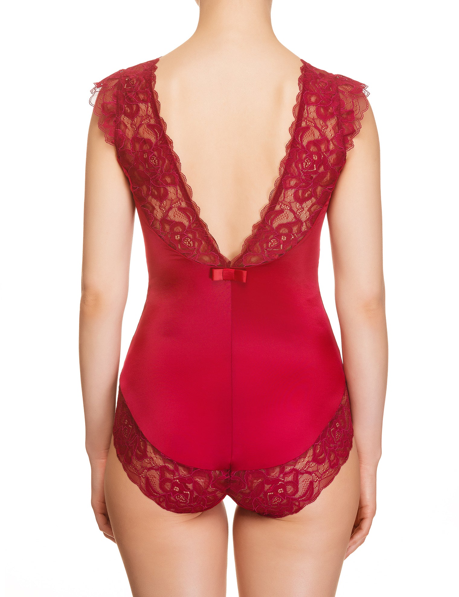 Lauma, Red Lace Bodysuit, On Model Back, 47H80