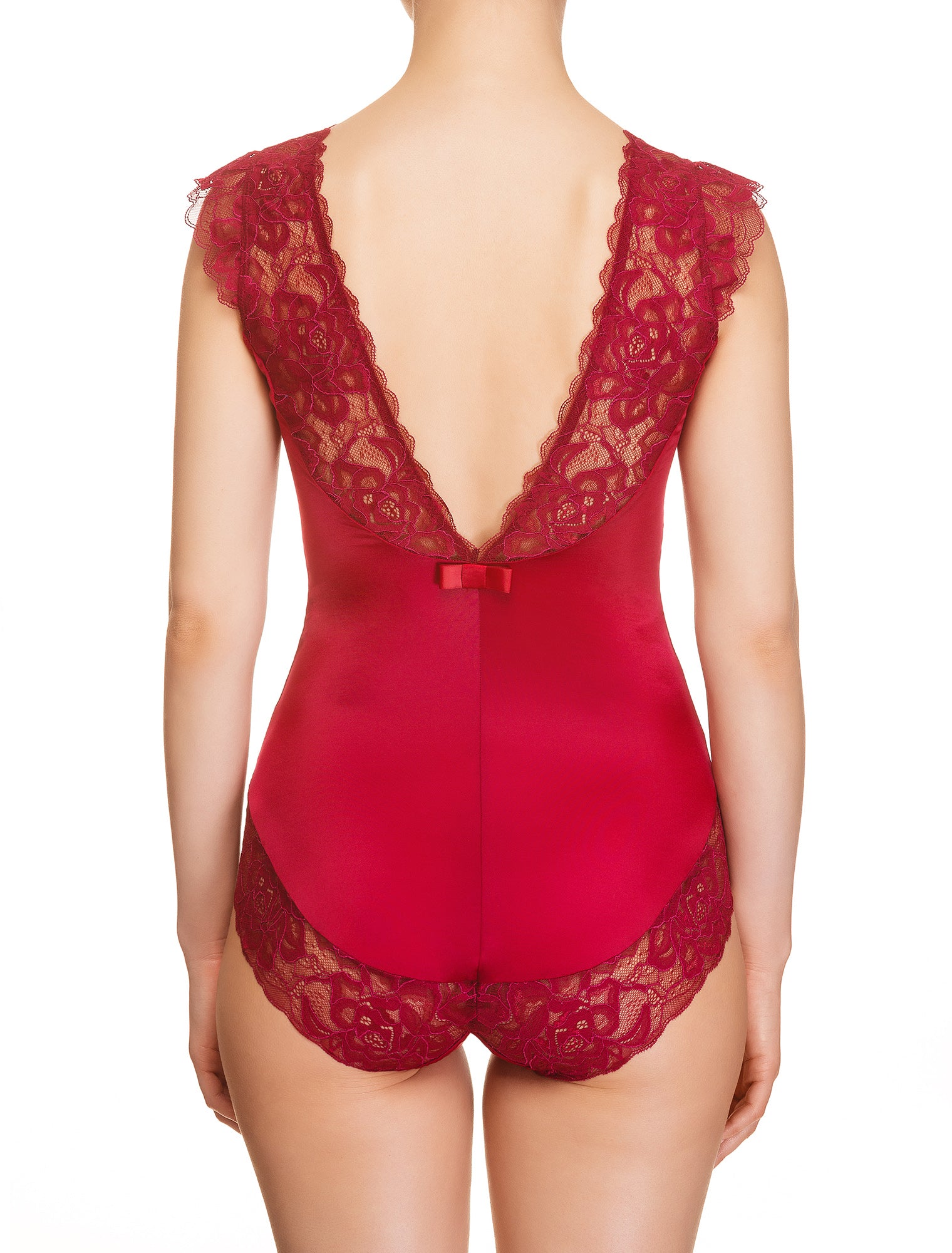 Lauma, Red Lace Bodysuit, On Model Back, 47H80