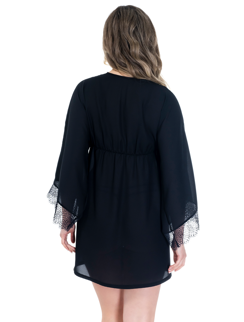 Lauma, Black Crepe Chiffon Dressing Gown, On Model Back, 49K98 