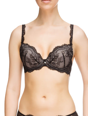 Lauma, Black Lace Push Up Bra, On Model Front, 54G10