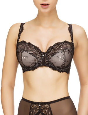 Lauma, Black Underwired Lace Bra, On Model Front, 54G40