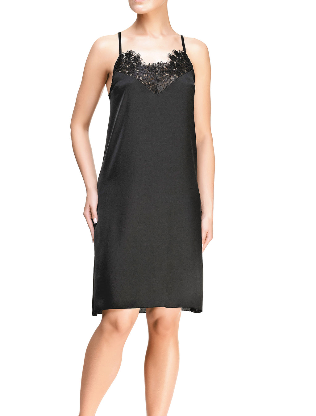Lauma, Black Satin Night Dress, On Model Front, 61J90