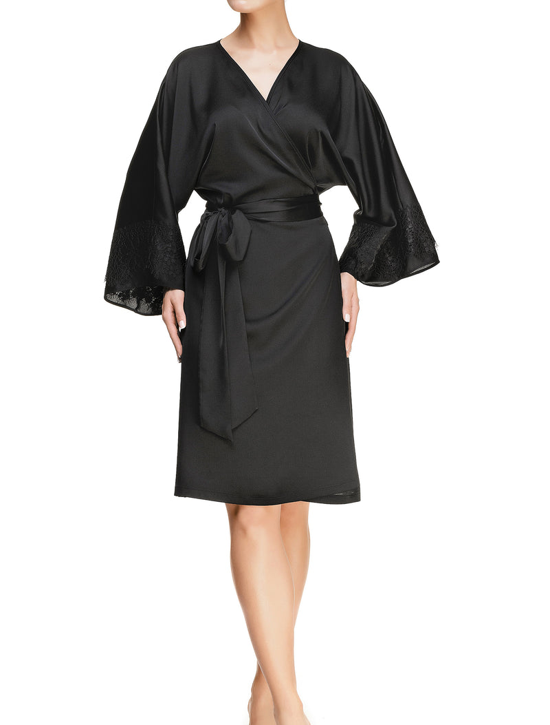 Lauma, Black Satin Dressing Gown, On Model Back, 61J98