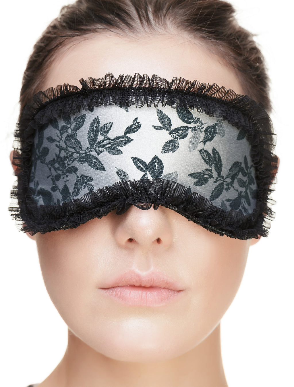 Lauma, Silver Satin Sleeping Mask, On Model Front, 63J00