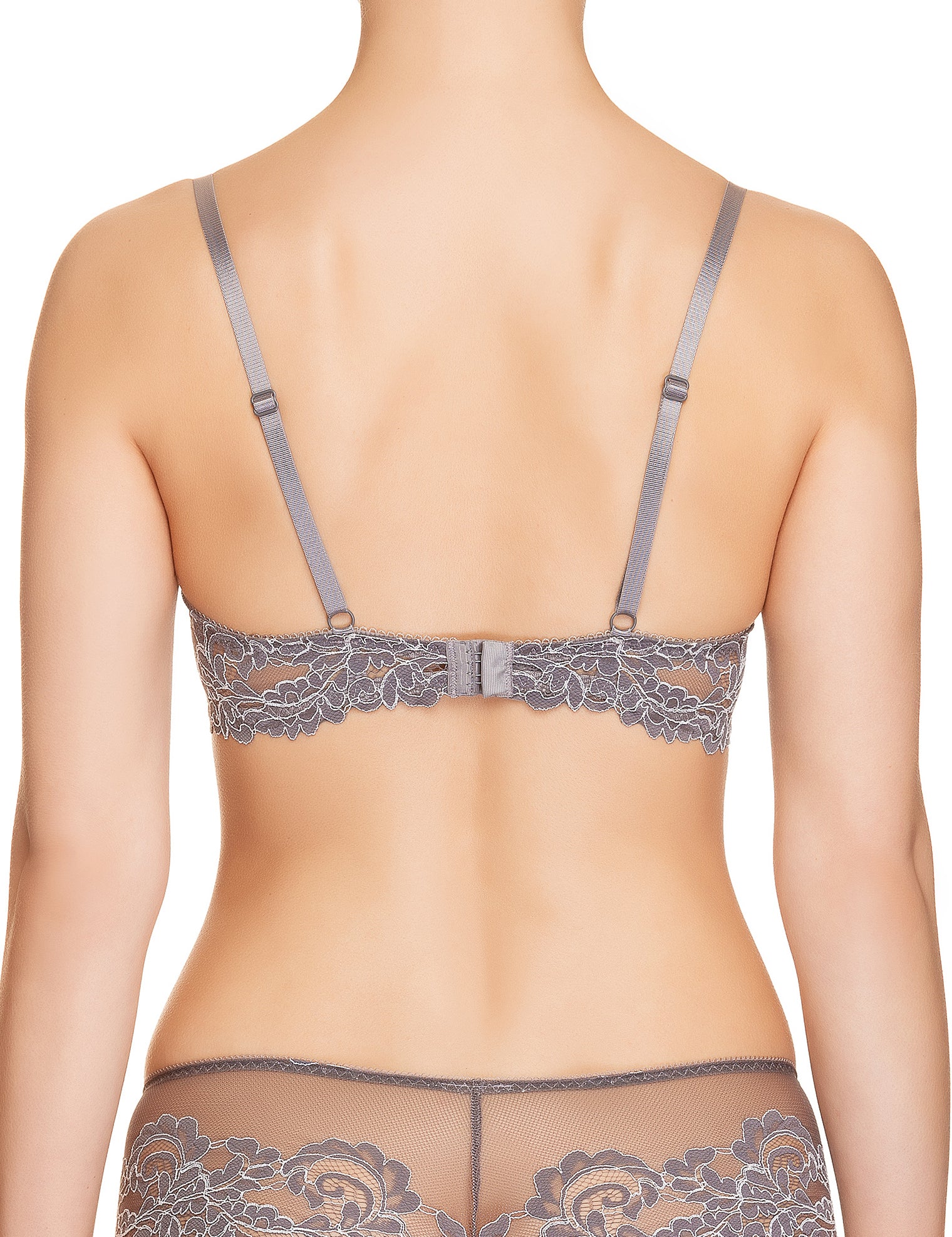 Lauma, Grey Lace Plunge Push Up Bra, On Model Back, 64H10
