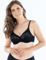 Lauma, Black Underwired Half-padded Bra, On Model Front, 66A40