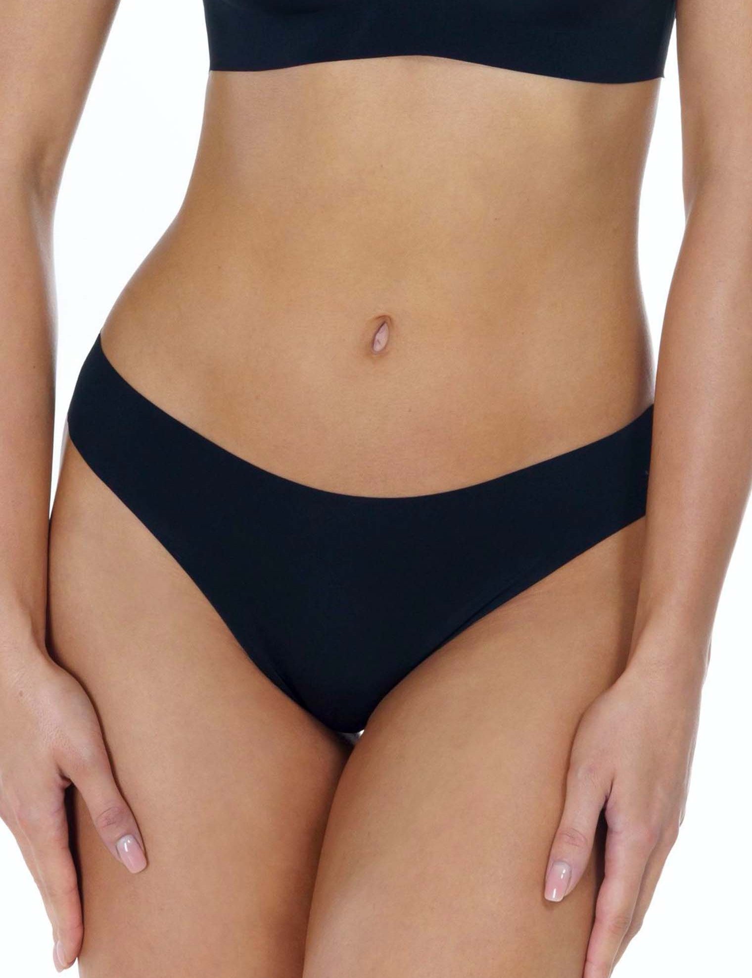 Lauma, Black Mid Waist Seamless String Briefs, On Model Front, 71D61
