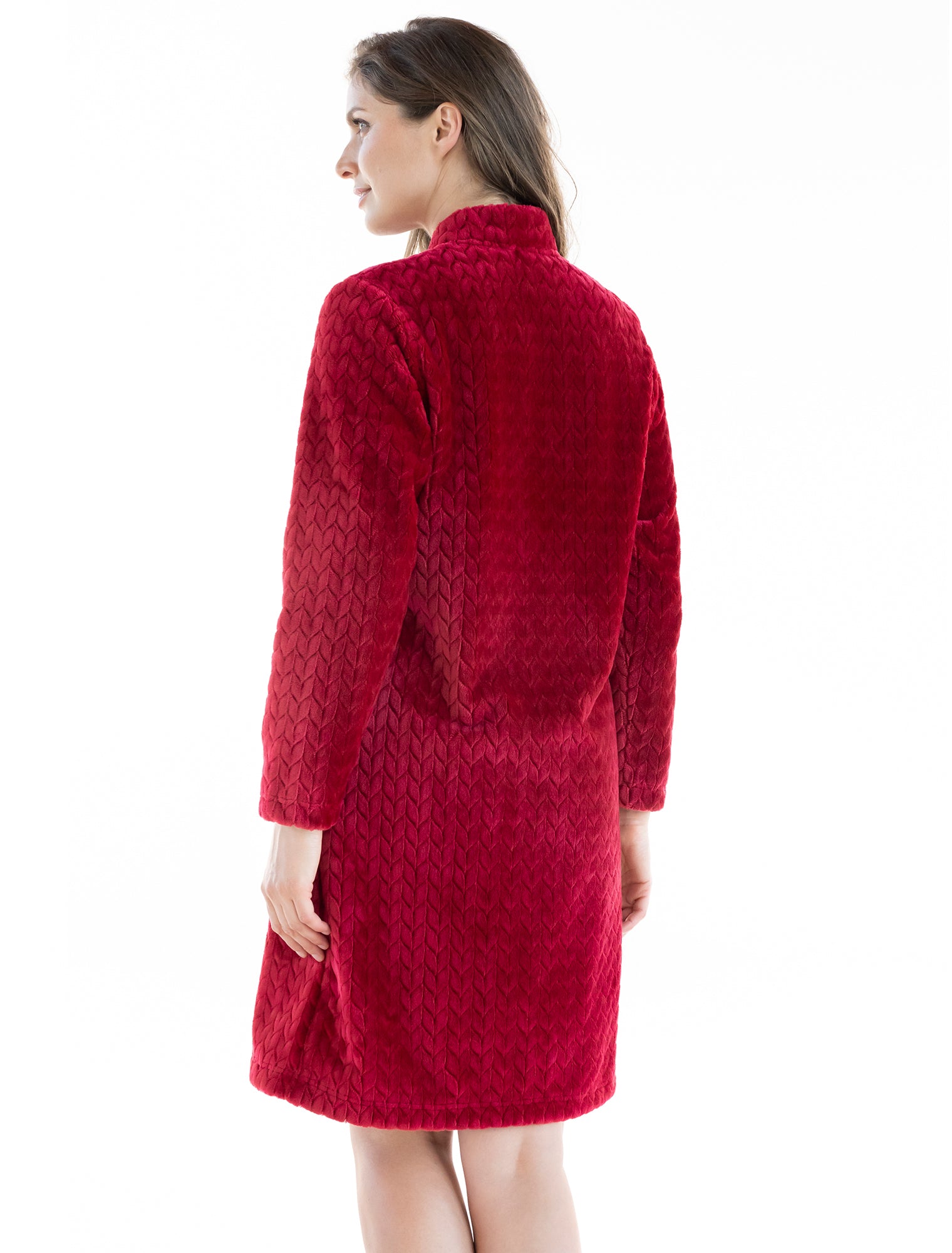 Lauma, Dark Red Warm Fleece Robe, On Model Back, 74D74