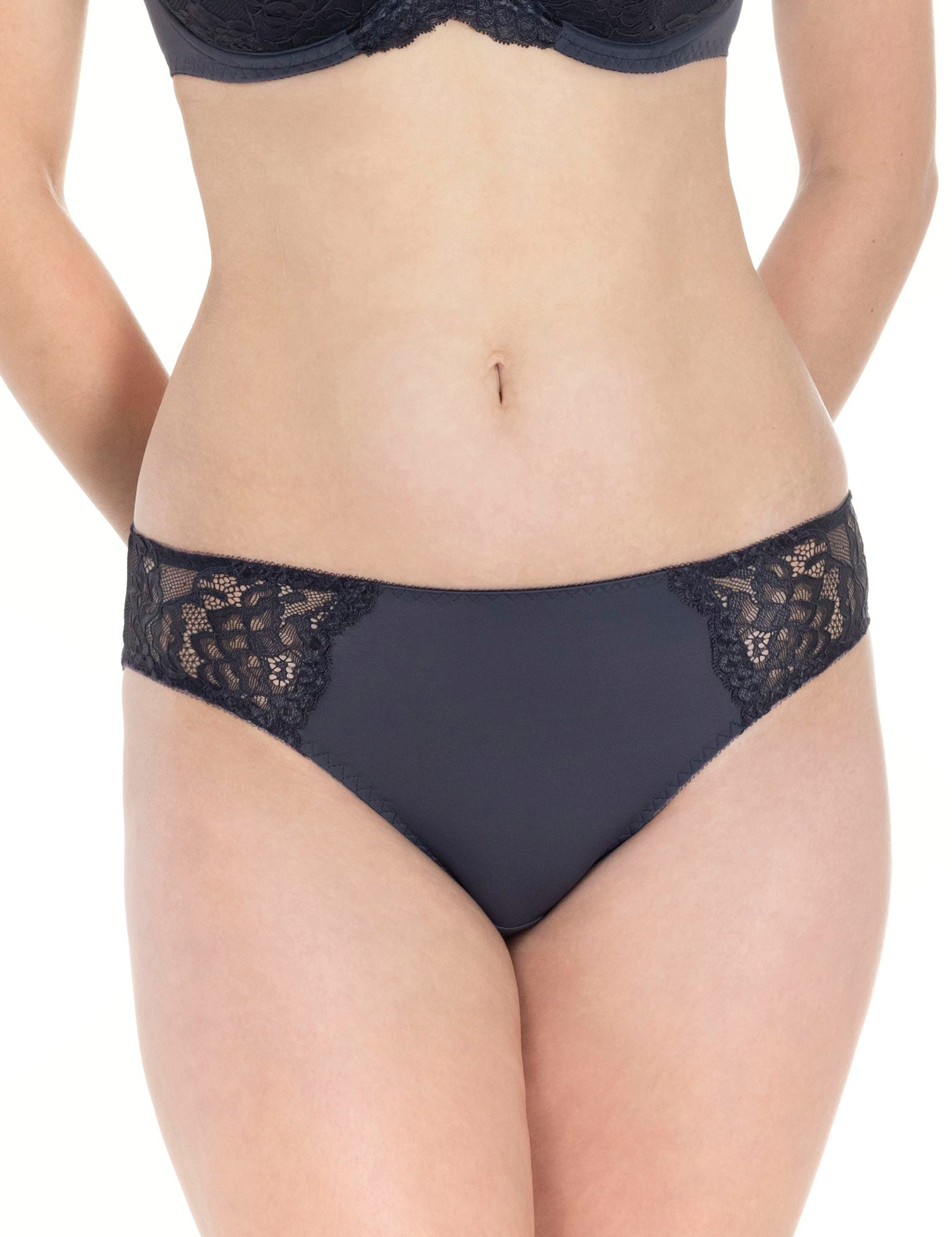 Lauma, Dark Grey Mid Waist Panties, On Model Front, 72F50 