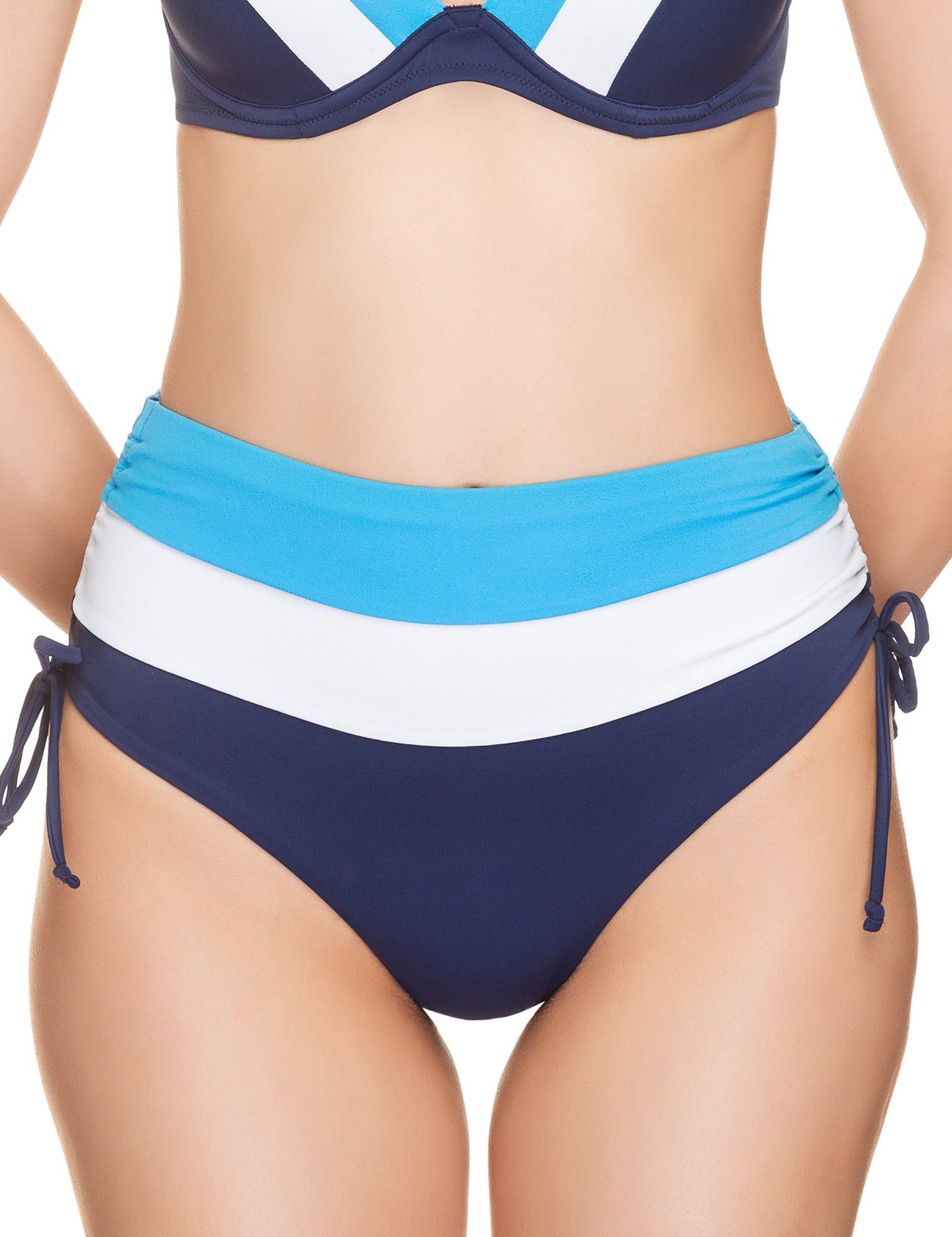 Lauma, Blue High Waist Bikini Bottoms, On Model Front, 74H51