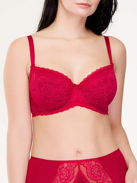 Lauma, Red Lace Non-padded Bra, On Model Front, 74J20