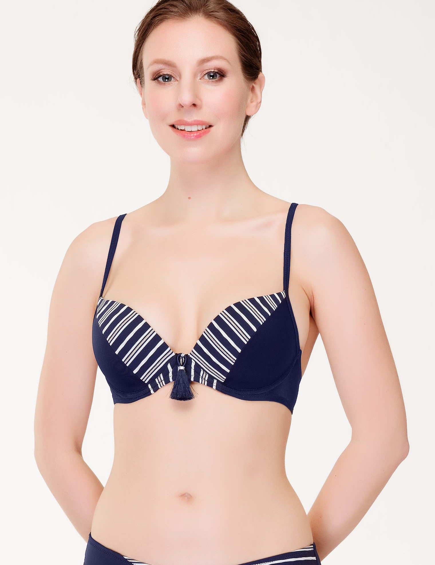 Lauma, Blue Push-up Bikini Bra, On Model Front, 75J35