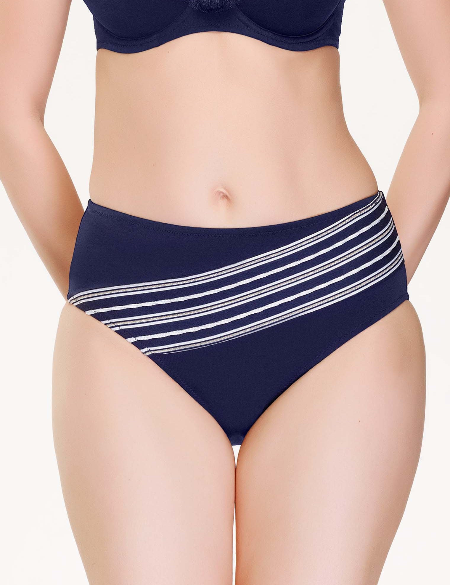 Lauma, Blue High Waist Bikini Panties, On Model Front, 75J51