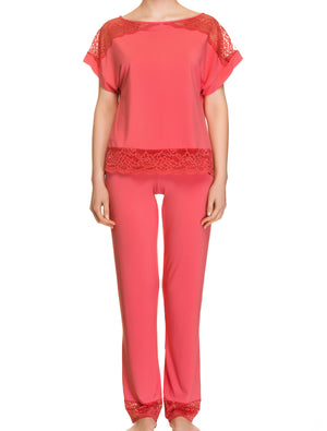 Lauma, Red Viscose Pyjama Pants, On Model Front, 76H58