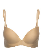Lauma, Nude Seamless Wireless Moulded Push Up Bra, On Model Front, 77D35
