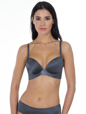 Lauma, Grey Seamless Wireless Moulded Push Up Bra, On Model Front, 77D35