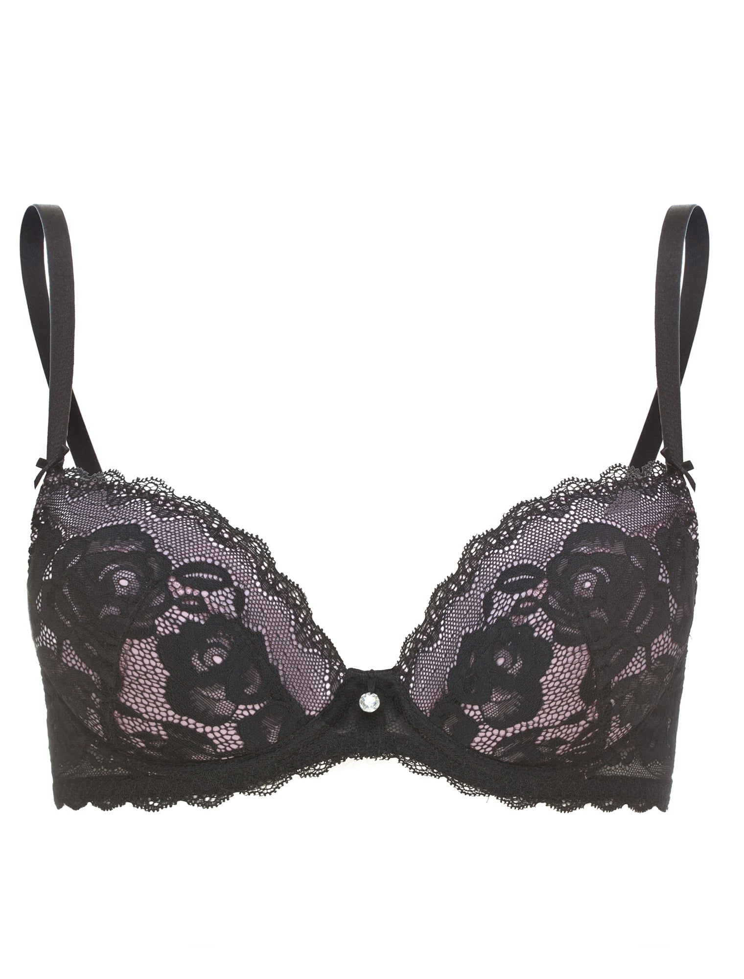 Lauma, Black Lace Push Up Bra, On Model Front, 77G12