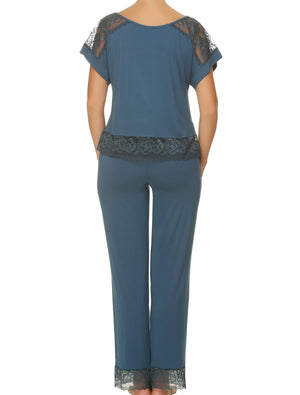 Lauma, Blue Viscose Pyjama Pants, On Model Back, 77G58
