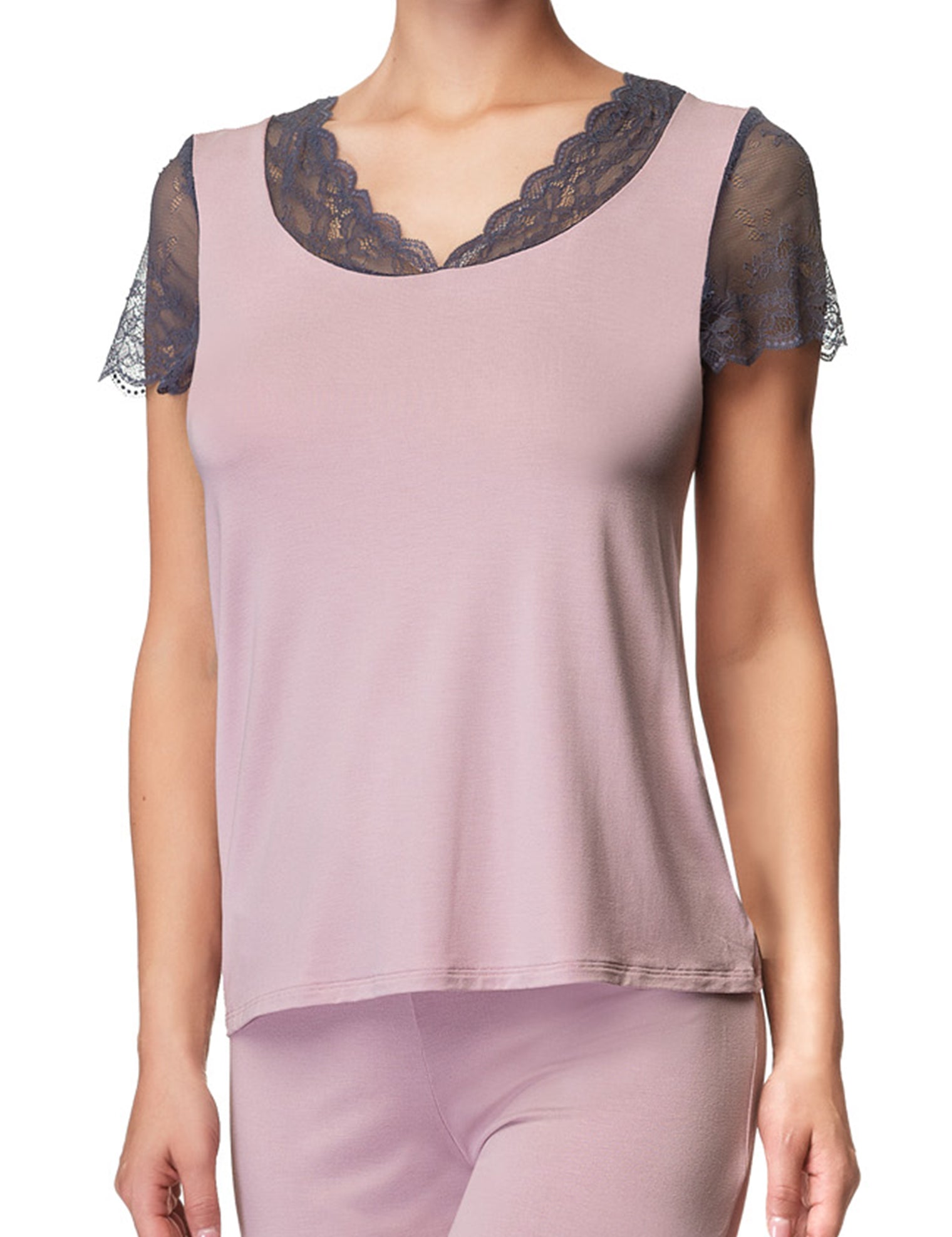 Lauma, Pink Pyjama Top, On Model Front, 77H92