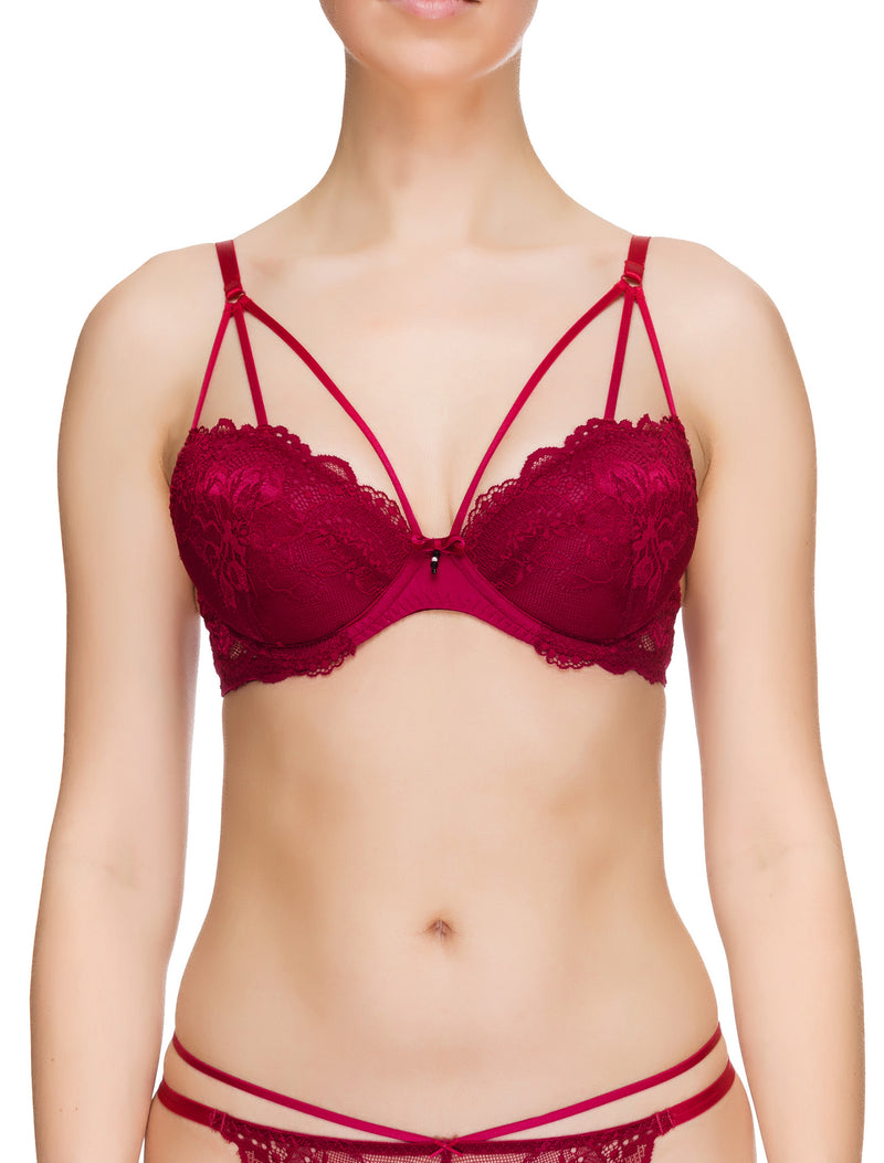 Lauma, Black Strappy Push Up Bra, On Model Front, 83G10