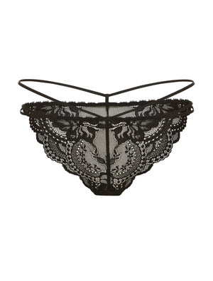 Lauma, Black Lace String Tanga, On Model Front, 83G61