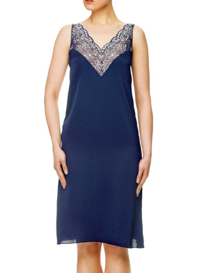 Lauma, Blue Silky Satin Night Dress, On Model Front, 84H91
