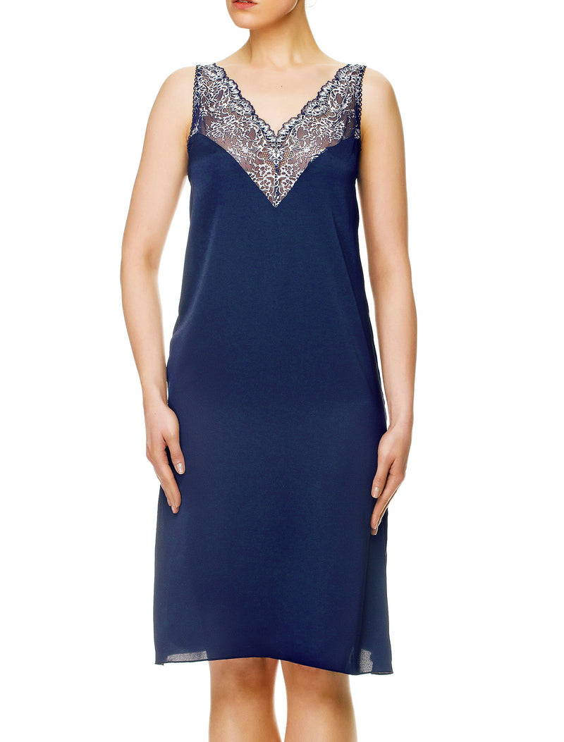 Lauma, Blue Silky Satin Night Dress, On Model Back, 84H91