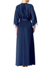 Lauma, Blue Silky Satin Long Dressing Gown, On Model Back, 84H98