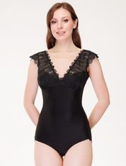 Lauma, Black Bodysuit With Lace, On Model Front, 90J80