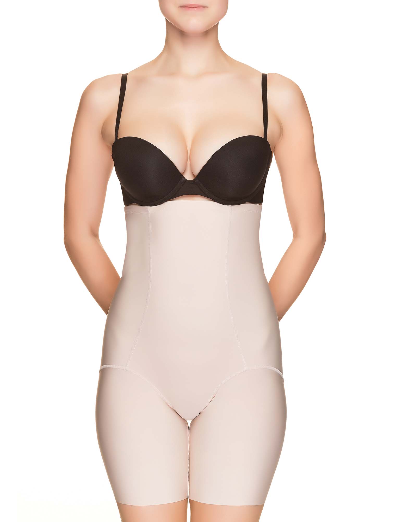 Lauma, Beige High waist Shapewear Shorts, On Model Front, 91B58