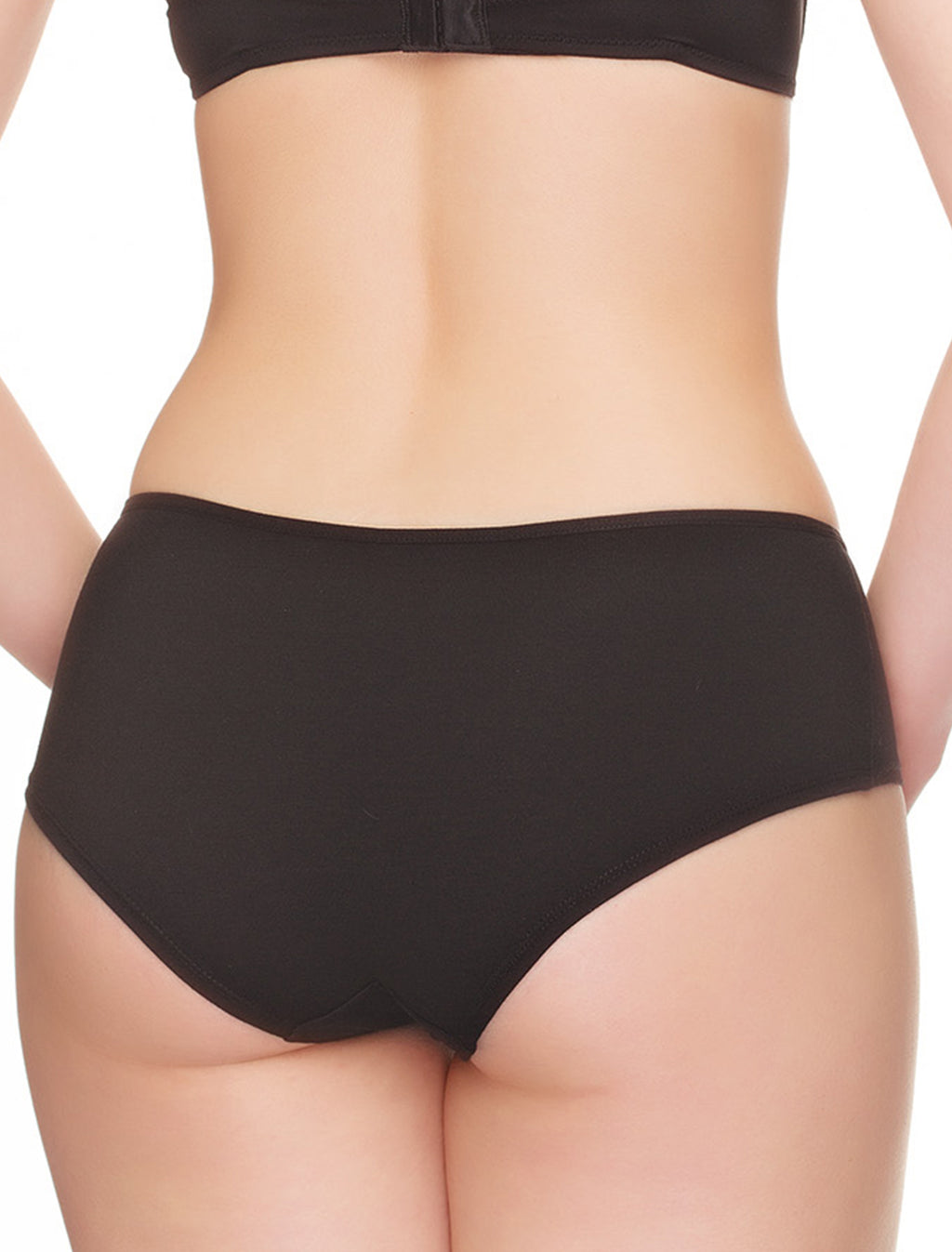 Lauma, Black Mid Waist Cotton Shorts Panties, On Model Back, 92J70