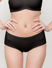 Lauma, Black Sleek Mid Waist Shorts Panties, On Model Front, 94J70