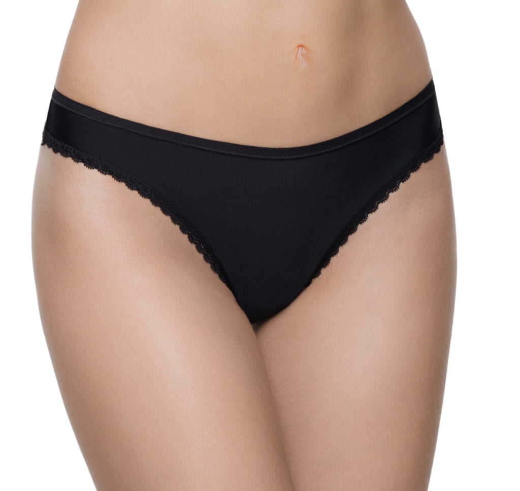 Lauma, Black Mid Waist Strig Panties, On Model Front, 12B62 