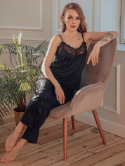 Lauma, Black Jacquard Satin Pyjama, On Model Front, 06N58