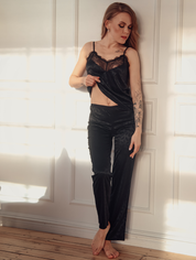 Lauma, Black Jacquard Satin Pyjama, On Model Front, 08N80