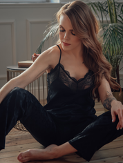 Lauma, Black Jacquard Satin Pyjama, On Model Front, 06N58